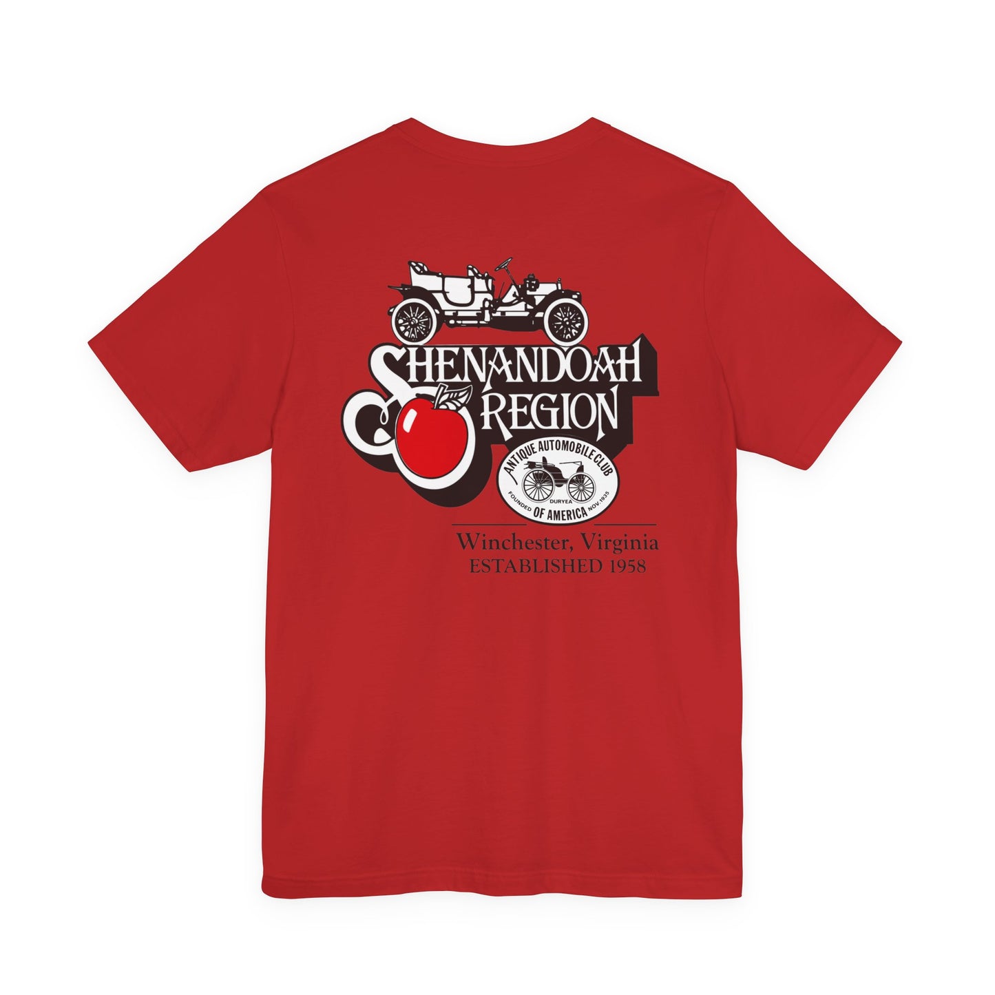 Shenandoah Region AACA Tee — Small White AACA Logo on Front and Large White Shenandoah Region AACA Logo on Back