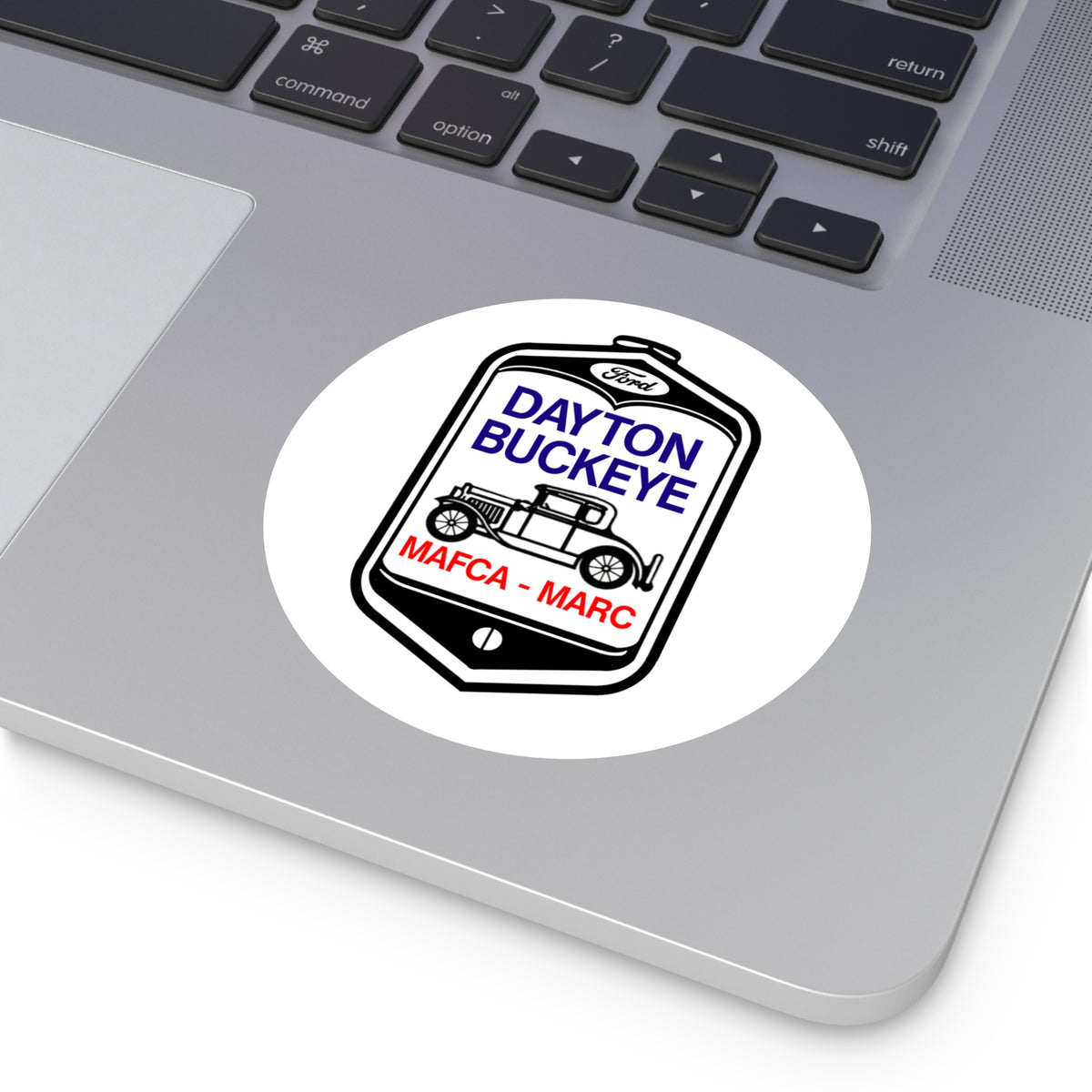Dayton Buckeye Vintage Car Round Vinyl Sticker — MAFCA/MARC Classic Ford Decal