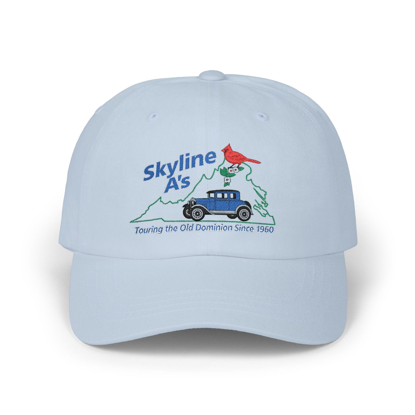 Skyline A's Embroidered Dad Hat — Vintage Car & Cardinal Design