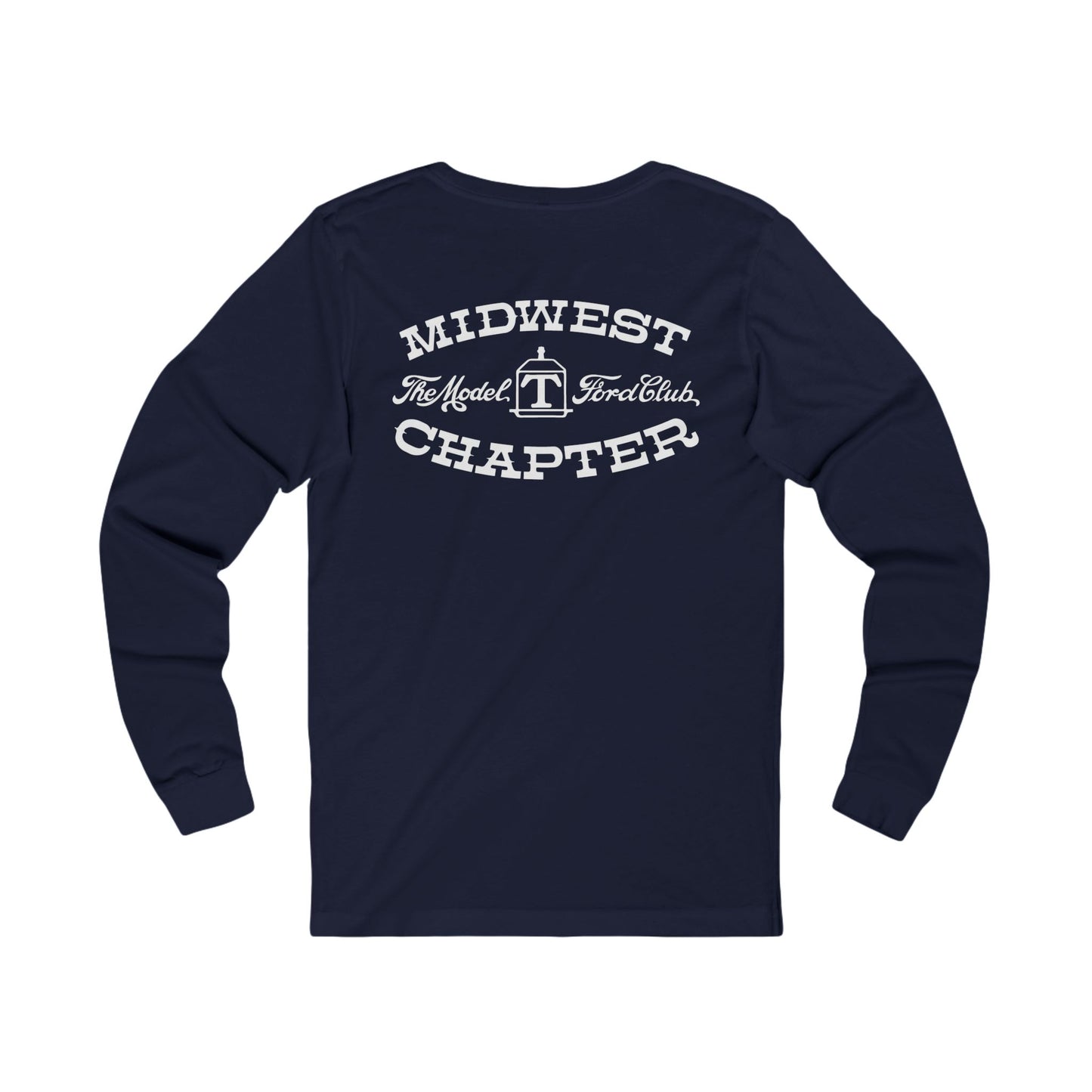 Midwest Chapter - The Model T Ford Club (front and back logos) Unisex Long Sleeve Tee | Casual Comfort for Model T Enthusiasts