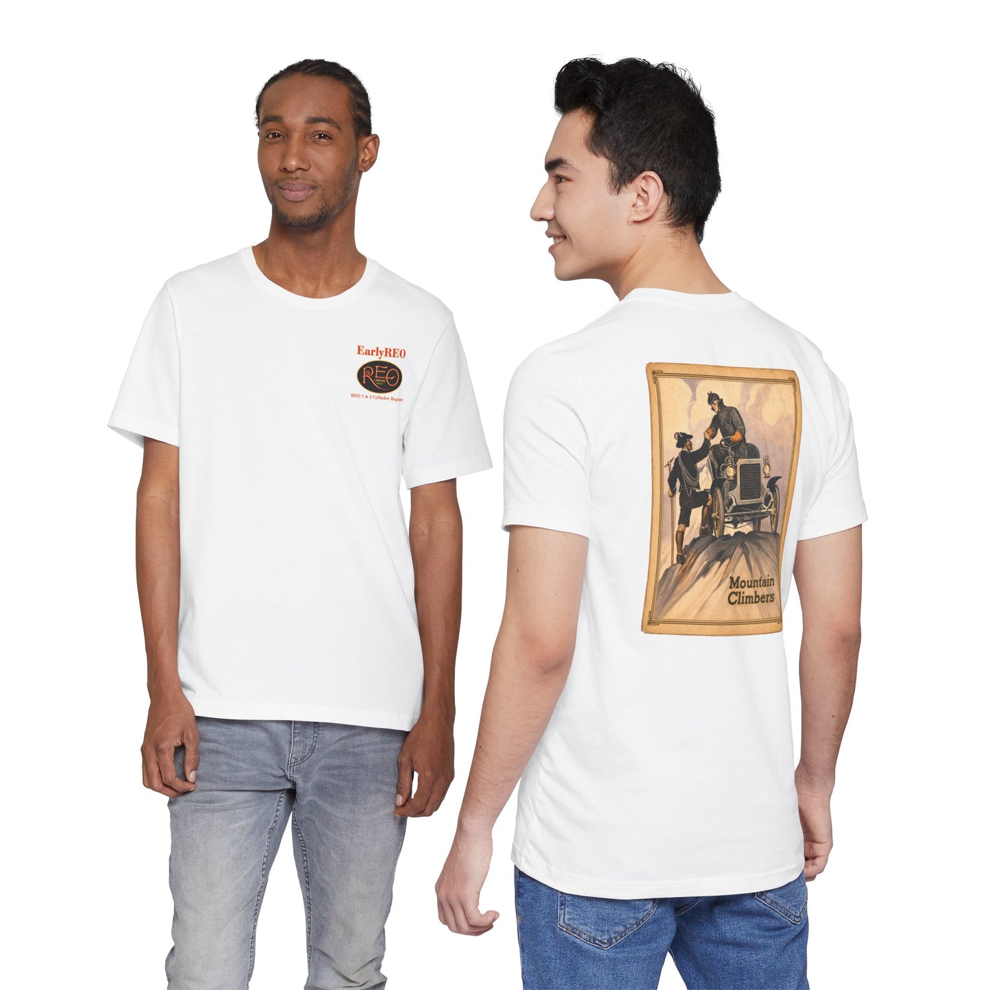 REO Lansing Michigan Mountain Climbers Tee — Unisex Soft Short Sleeve Tee