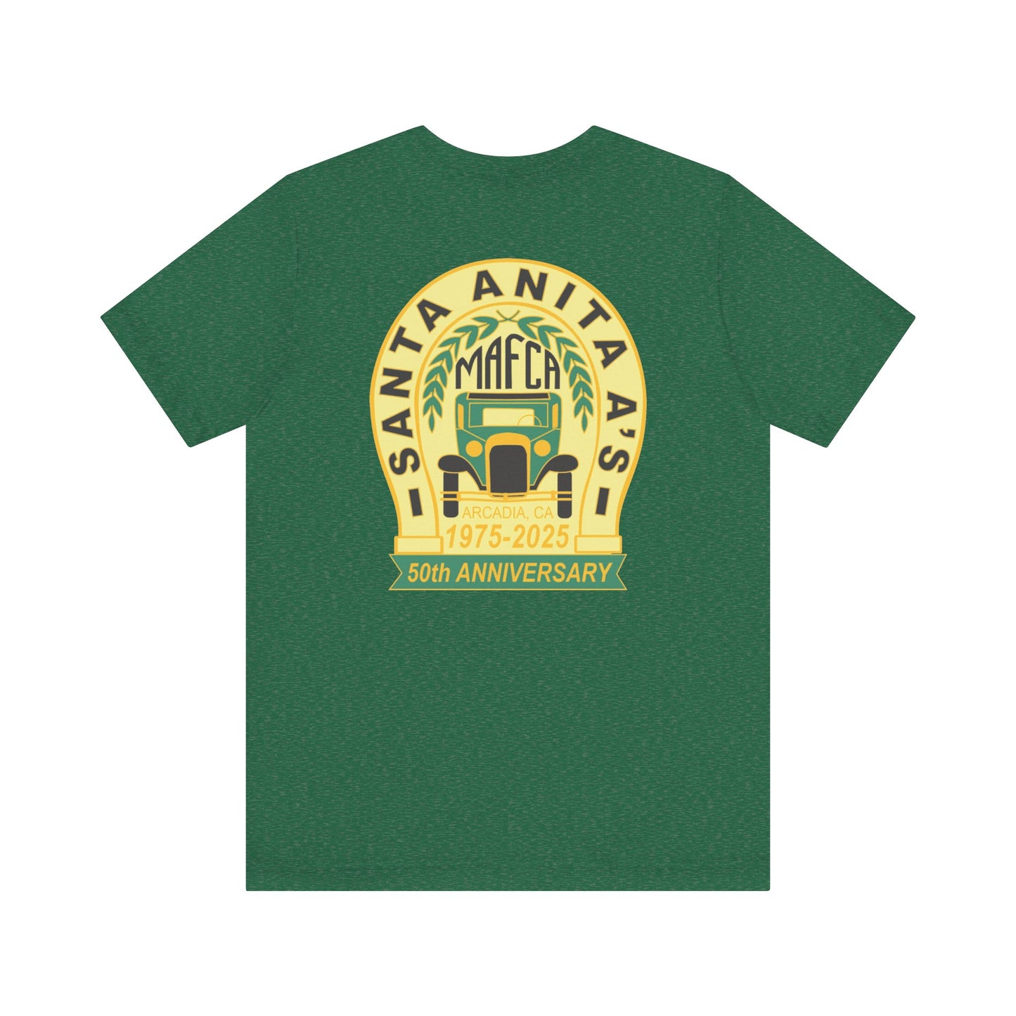 Santa Anita A's MAFCA 50th Anniversary Unisex Tee (front and back logos) - Celebrate with Style