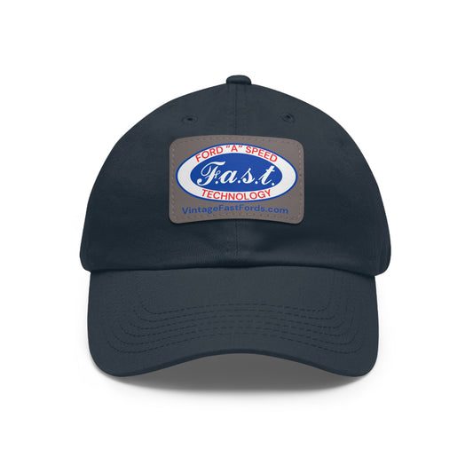 F.a.s.t. Ford "A" Speed Technology Hat with Leather Patch - Vintage Fast Technology Cap for Car Enthusiasts