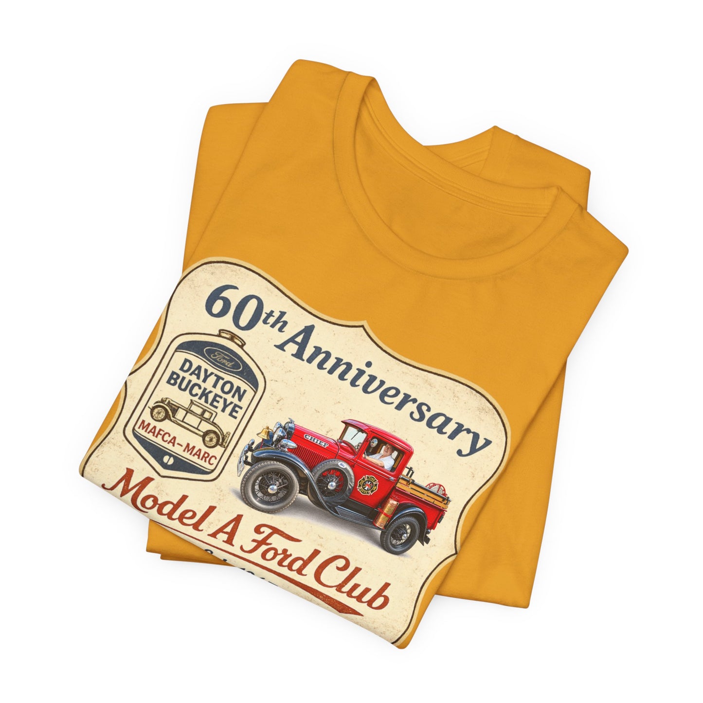 Dayton Buckeye Model A Ford Club 60th Anniversary Tee (LTG) - Vintage Red Fire Truck Tee