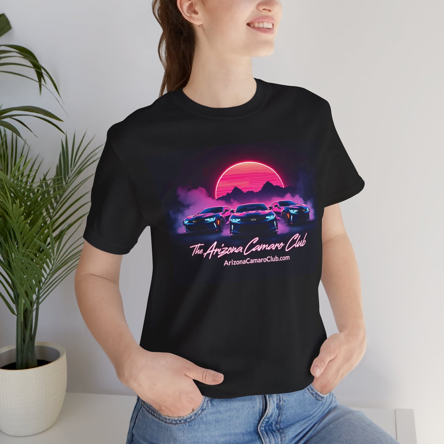 Retro Sunset Camaro Club T-Shirt — "The Arizona Camaro Club" Neon Car Tee