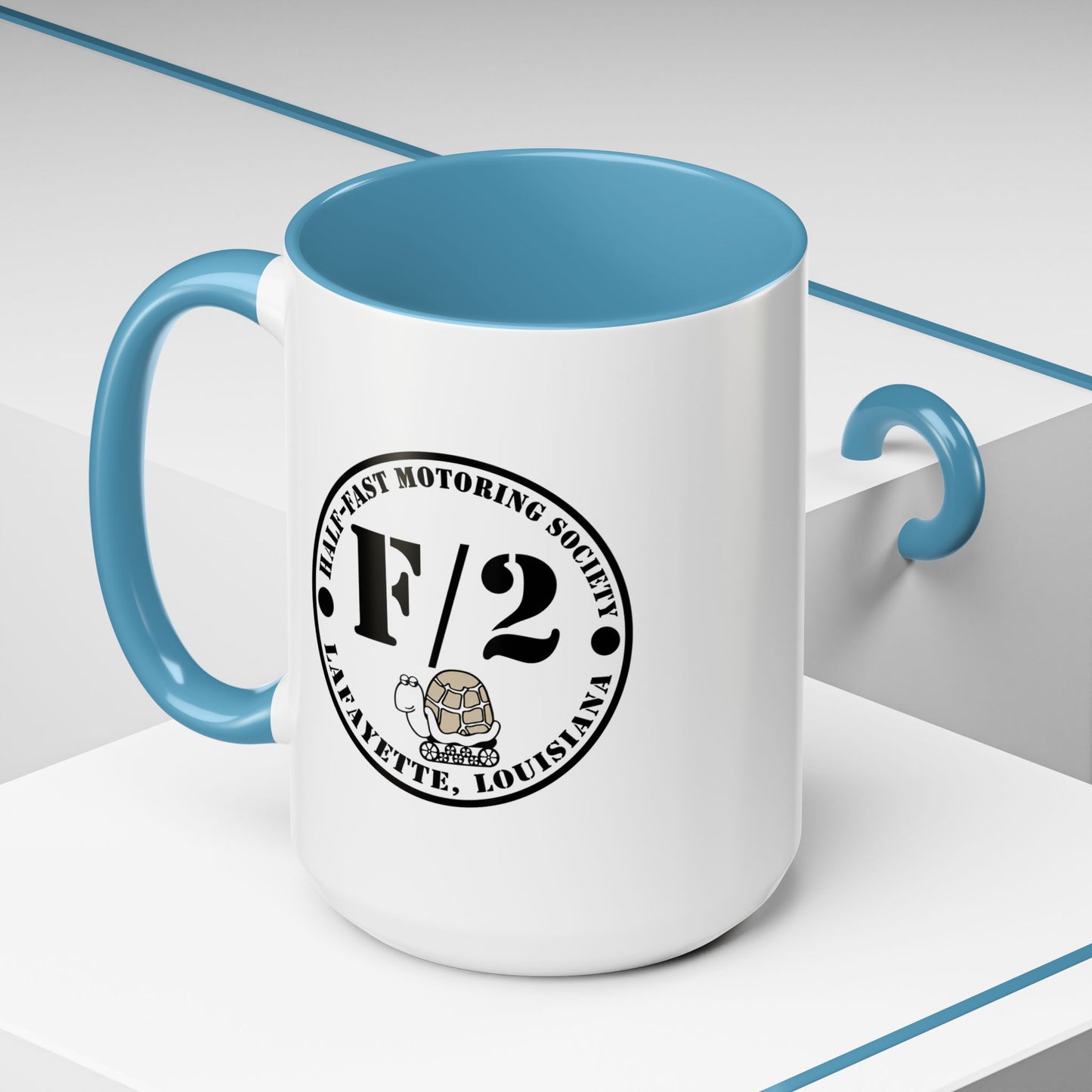 F/2 Half-Fast Motoring Society Accent Coffee Mug — Lafayette, Louisiana Emblem (11/15oz)