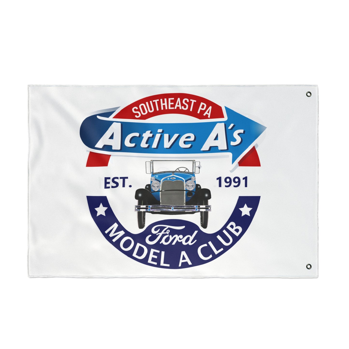 Active A's Ford Model A Club Double-Sided Flag — Southeast PA Active A's Ford Model A Club Banner (Est. 1991)