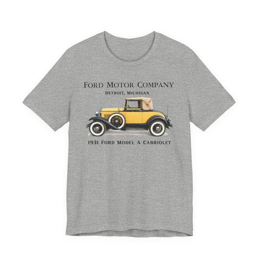 1931 Ford Model A Cabriolet Vintage Car Tee — Ford Motor Company Detroit Graphic T-Shirt (RP)