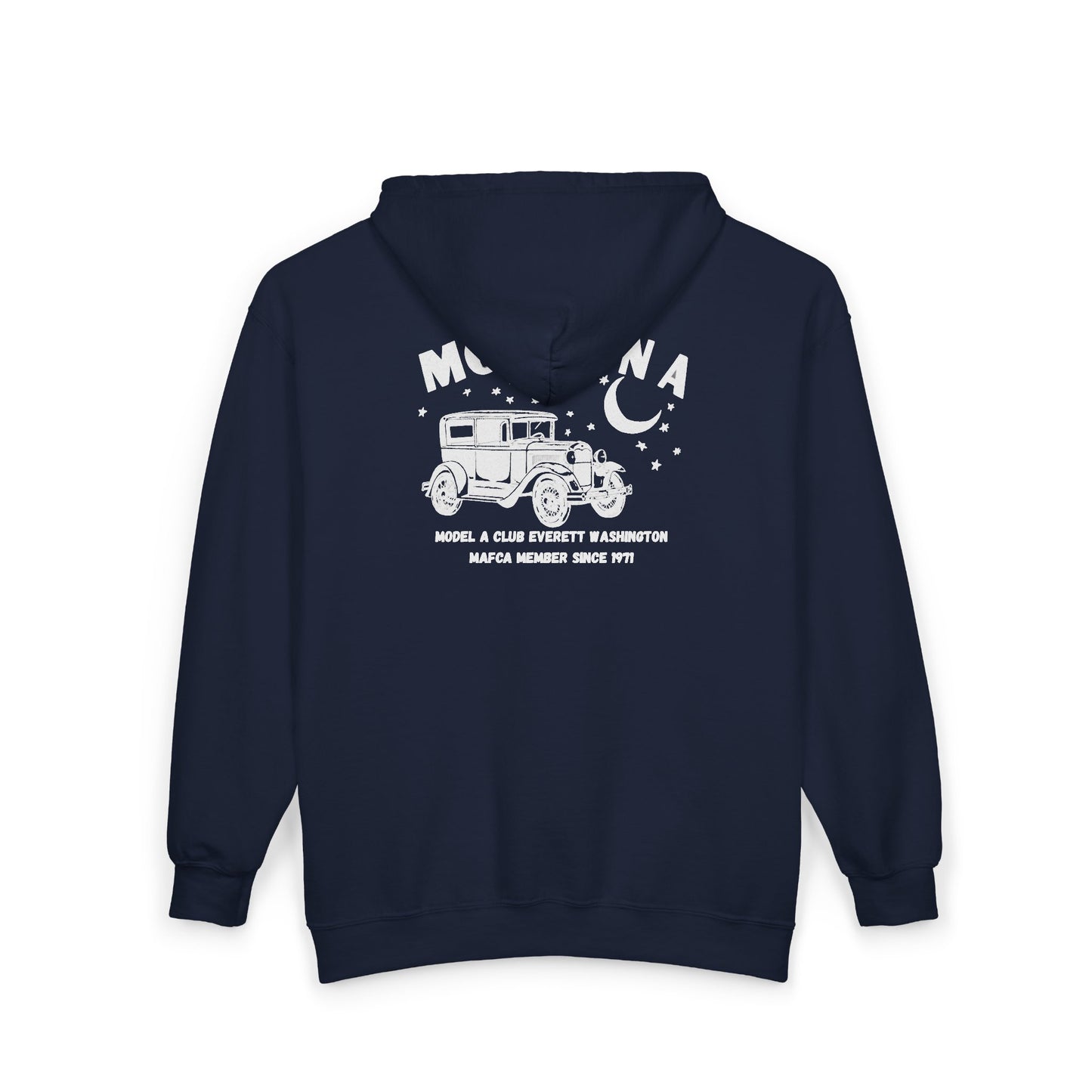 Moon On A Full Zip Hoodie - Small Logo on Front and Large Logo on Back