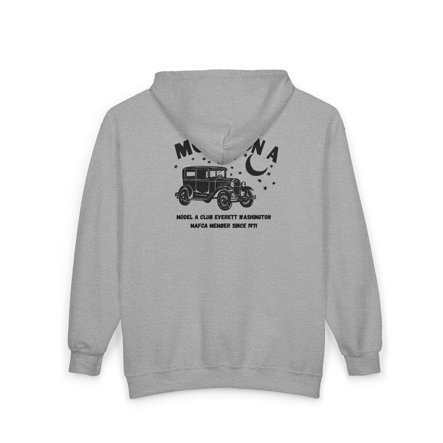 Moon On A Full Zip Hoodie - Small Logo on Front and Large Logo on Back