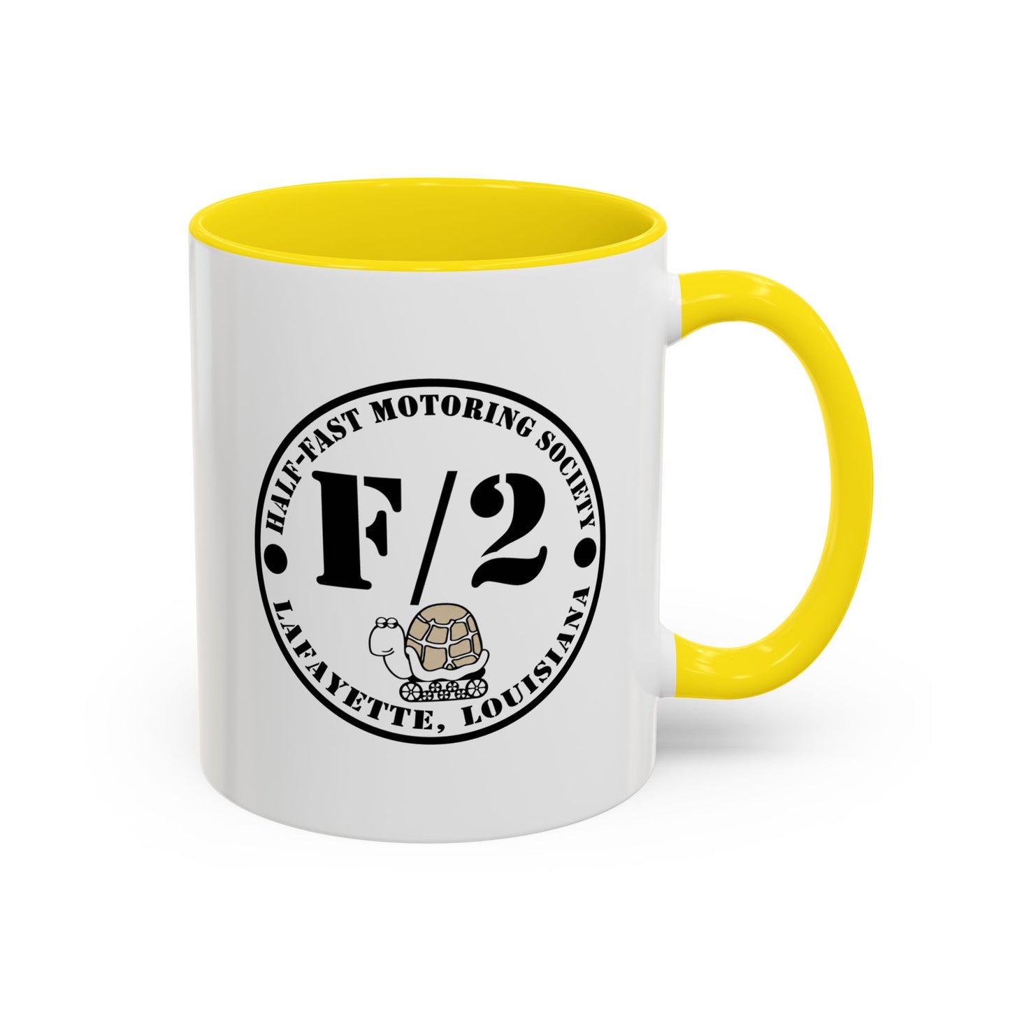 F/2 Half-Fast Motoring Society Accent Coffee Mug — Lafayette, Louisiana Emblem (11/15oz)