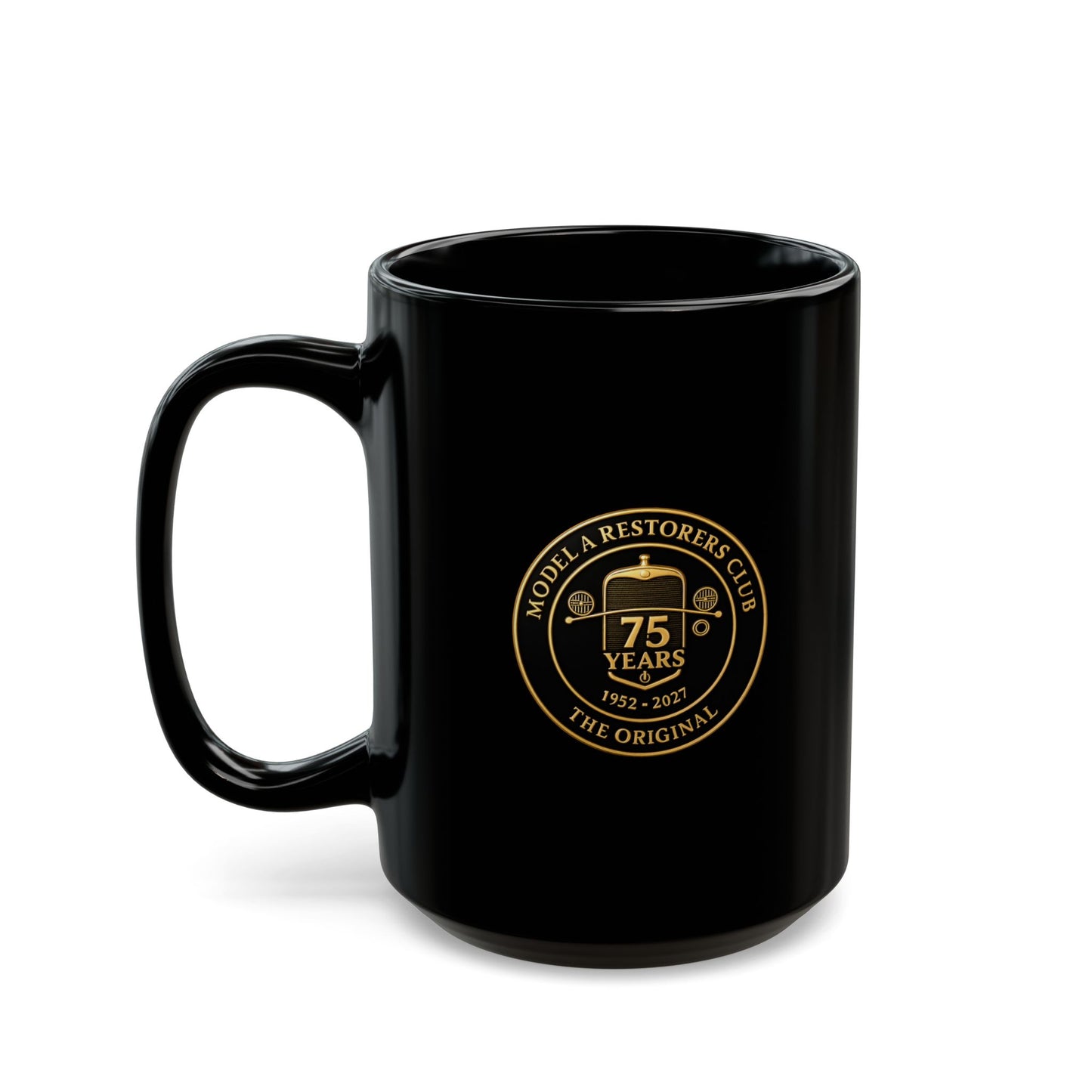 Model A Restorers Club 75th Anniversary Black Mug – Commemorative Coffee Cup