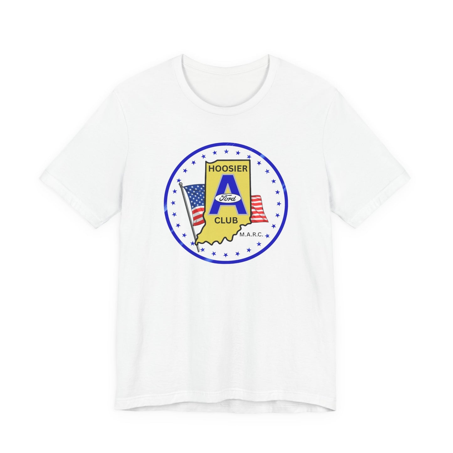 Hoosier A Ford Club T-Shirt — Indiana Flag Patch with American Flags