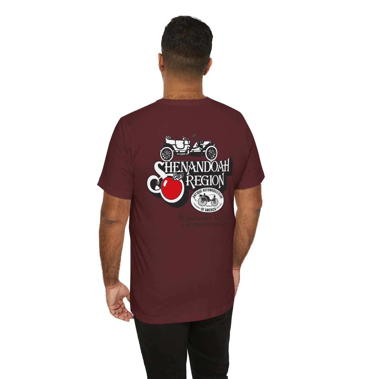 Shenandoah Region AACA Tee — Small White AACA Logo on Front and Large White Shenandoah Region AACA Logo on Back