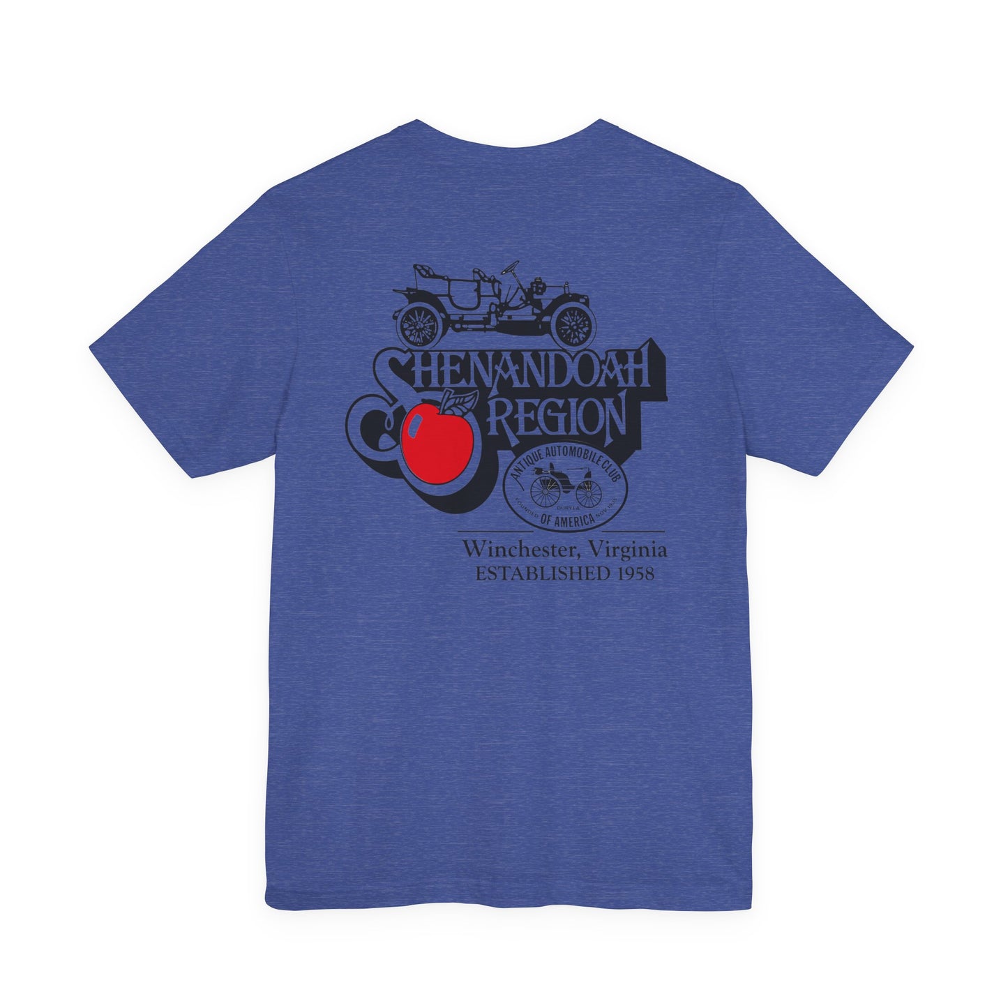 Shenandoah Region AACA Winchester VA Tee - Small AACA Logo Front and Large Shenandoah Region AACA Logo on Back