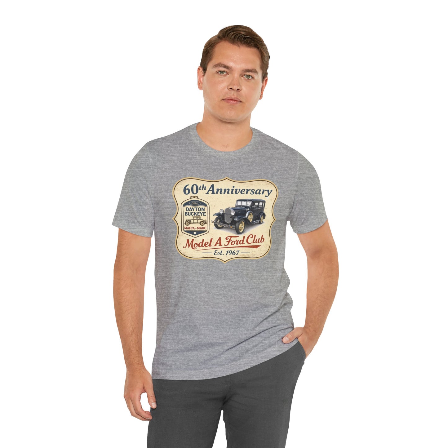 Dayton Buckeye Model A Ford Club 60th Anniversary Tee (LTG) - Unisex Jersey Short Sleeve Tee