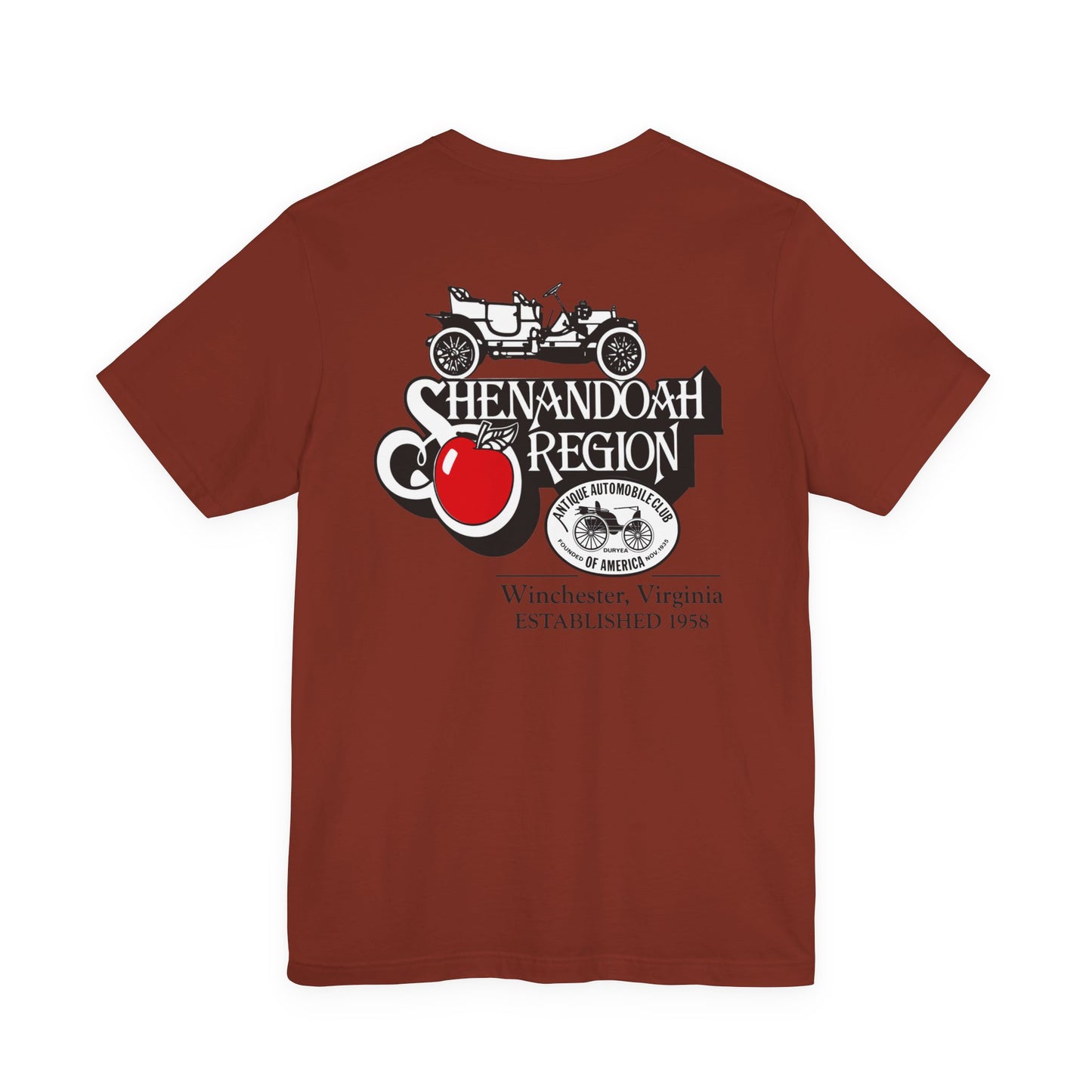 Shenandoah Region AACA Tee — Small White AACA Logo on Front and Large White Shenandoah Region AACA Logo on Back