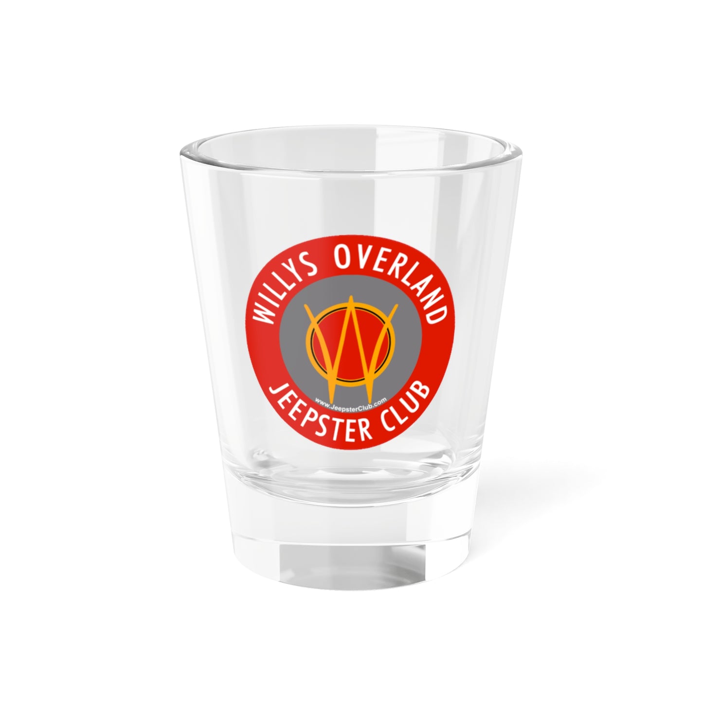 Willys Overland Jeepster Club 1.5oz Shot Glass — Vintage Jeep Enthusiast Bar Glass