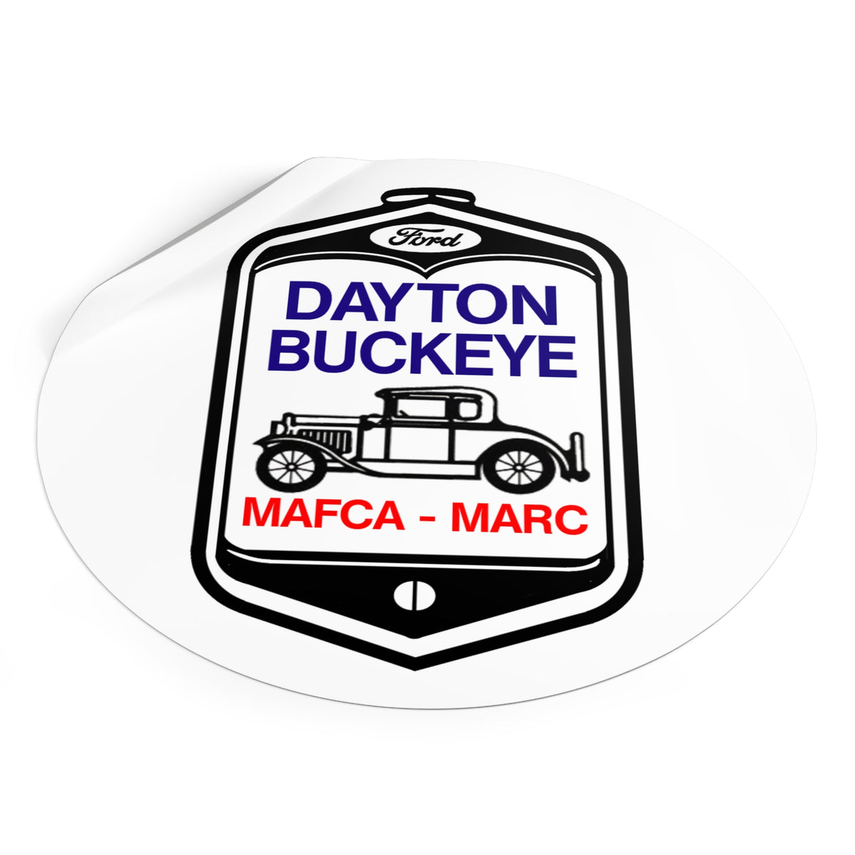 Dayton Buckeye Vintage Car Round Vinyl Sticker — MAFCA/MARC Classic Ford Decal