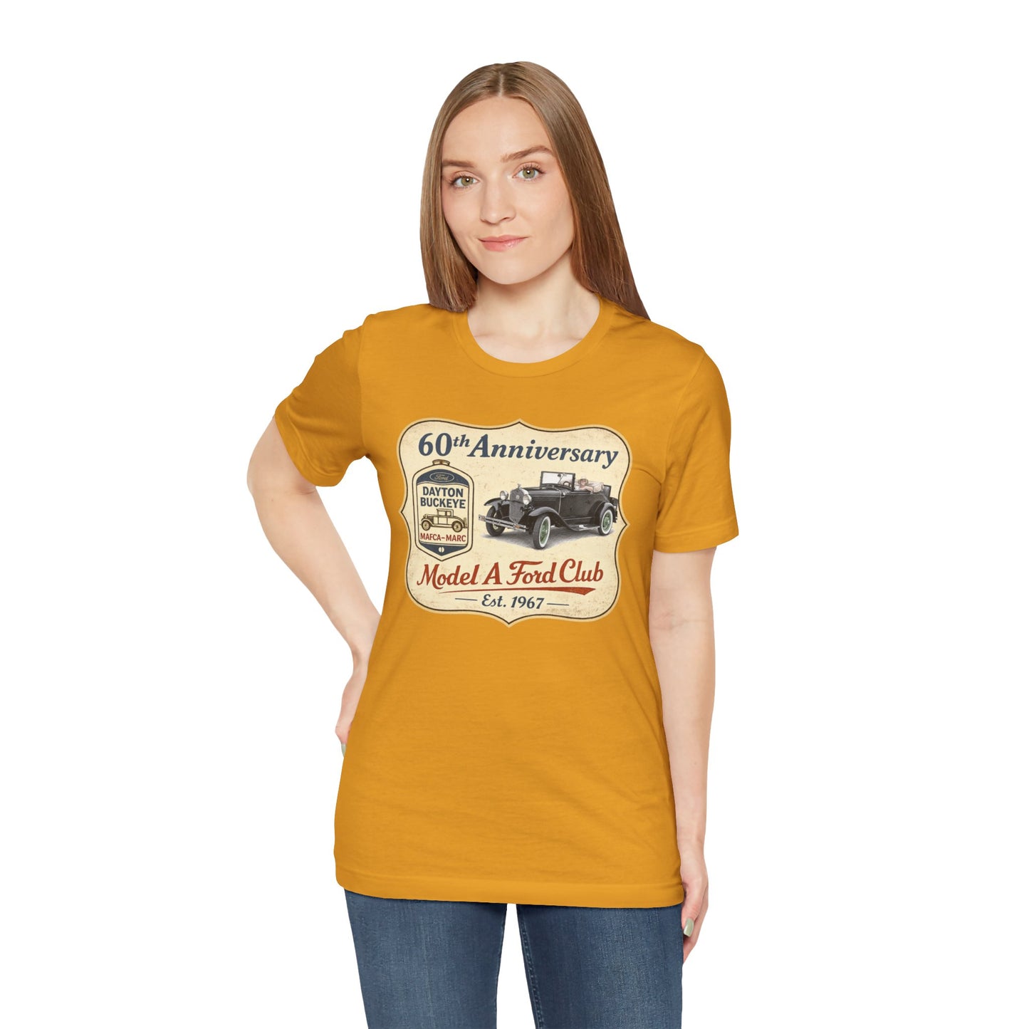Dayton Buckeye Model A Ford Club 60th Anniversary Tee Roadster (LTG) - Unisex Jersey Short Sleeve Tee