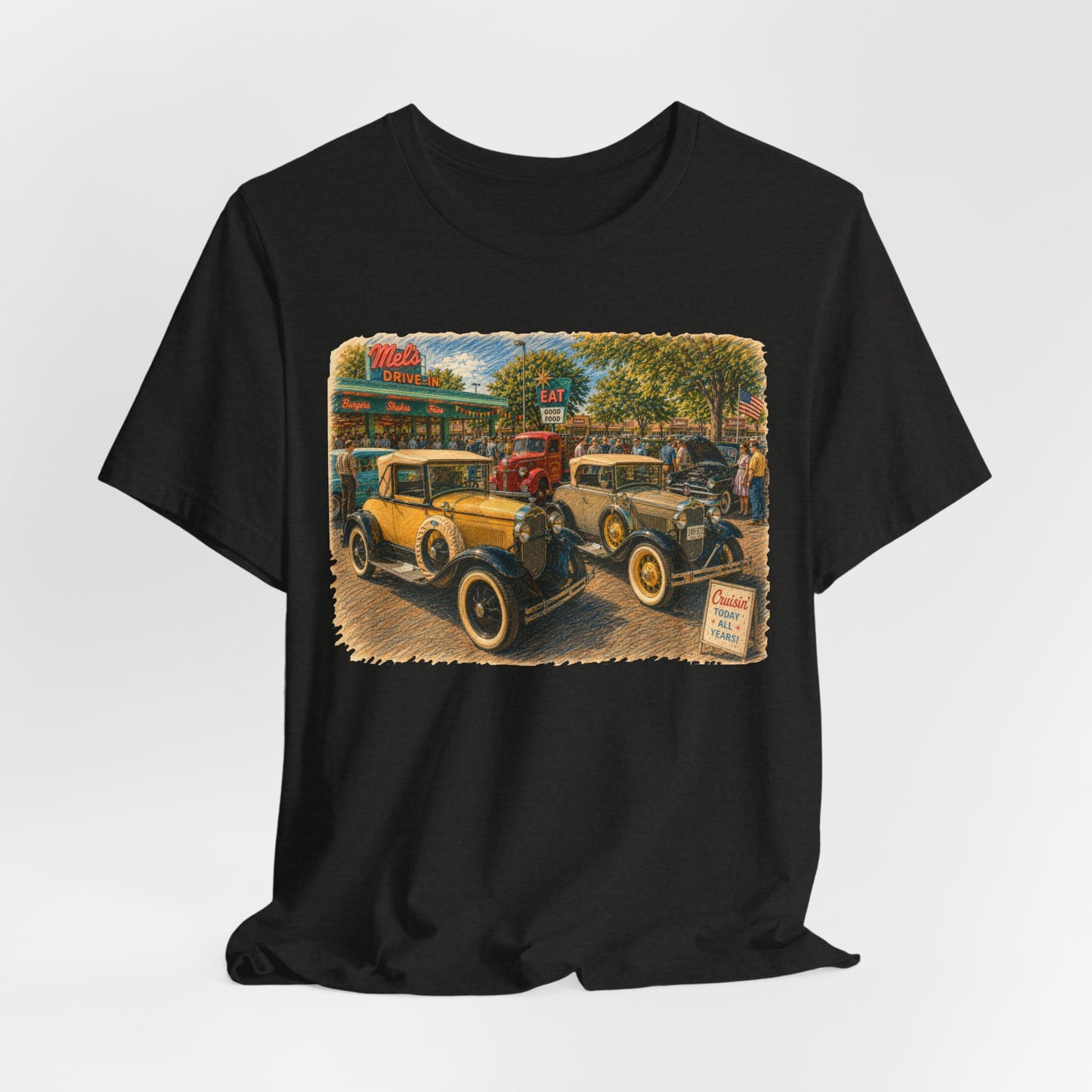 Mel's Drive-In Car Show T-Shirt — Unisex Jersey Short Sleeve Tee