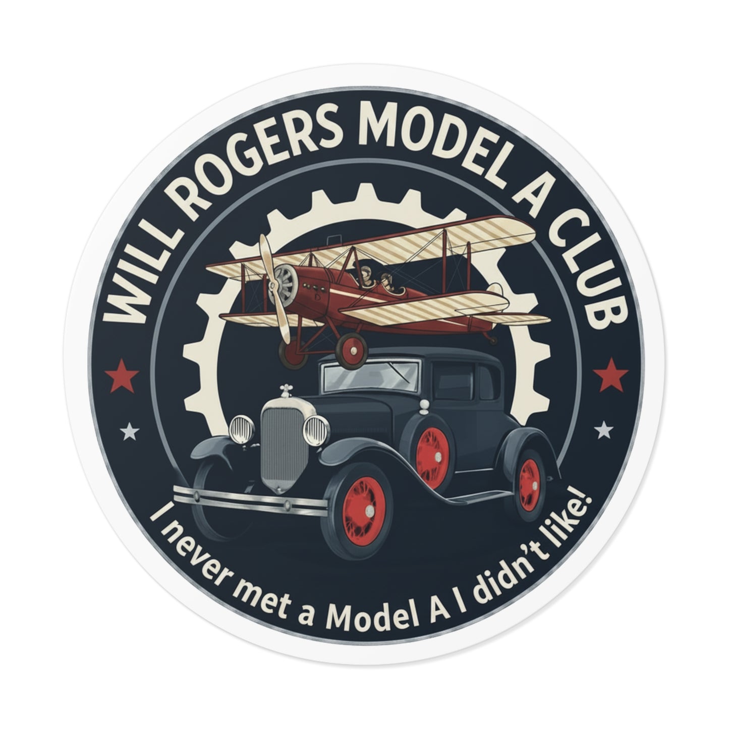 Will Rogers Model A Club Round Vinyl Sticker — Great for your Model A windshield!