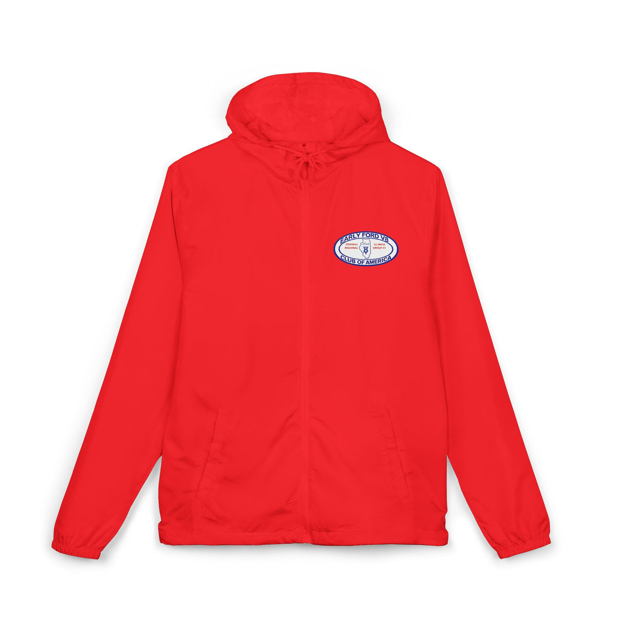 Central Illinois Early Ford V8 Windbreaker Jacket with Front and Back Logos