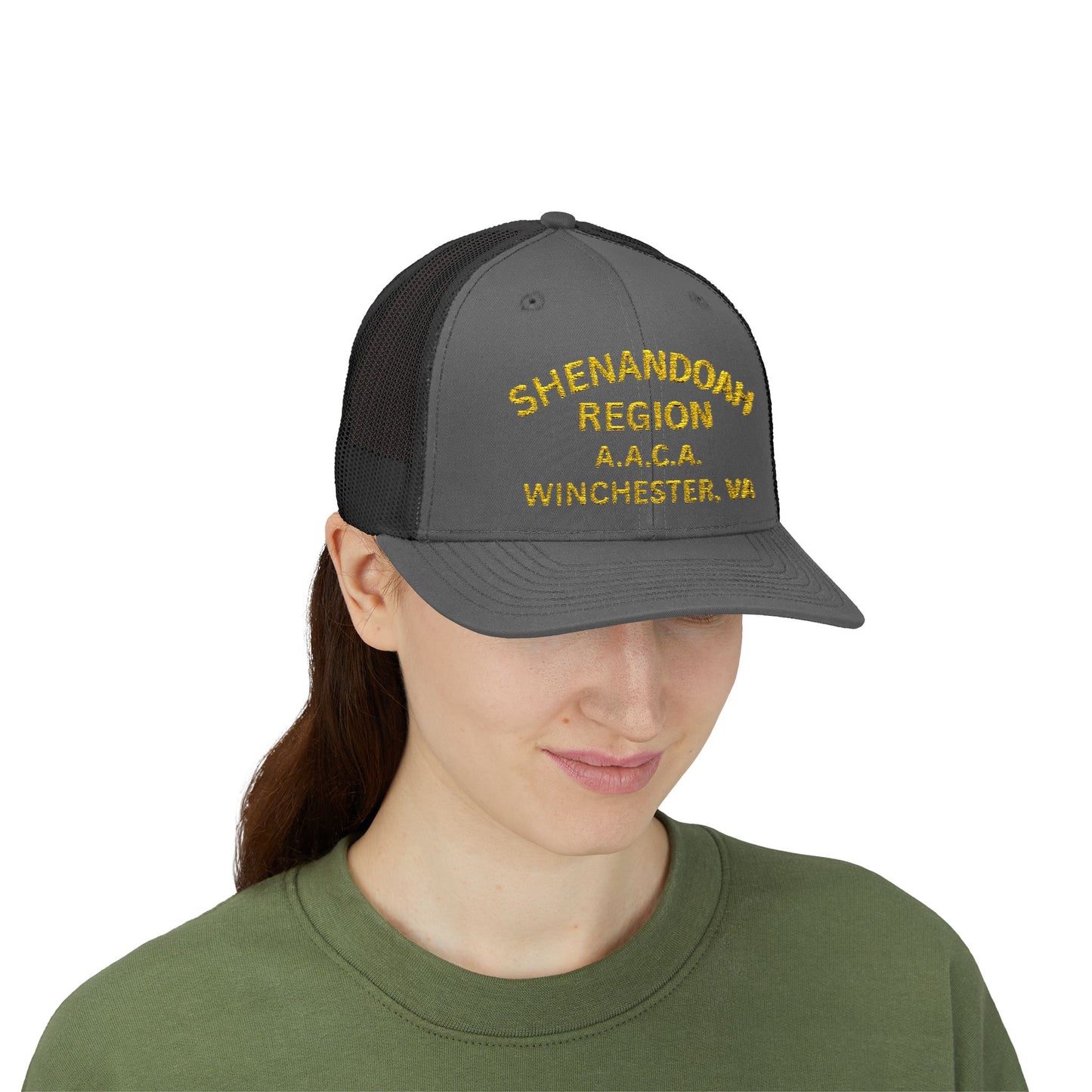Shenandoah Region Embroidered Trucker Cap — "Shenandoah Region A.A.C.A. Winchester, VA" Mesh Snapback