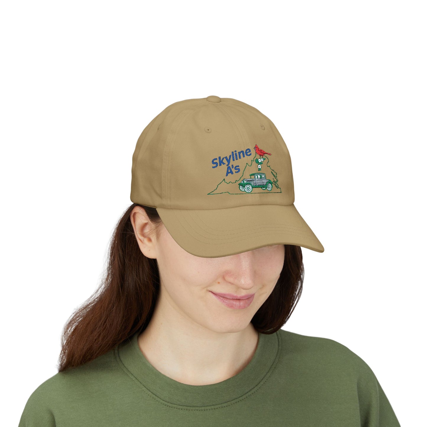 Skyline A's Embroidered Dad Hat — Vintage Car & Cardinal Design