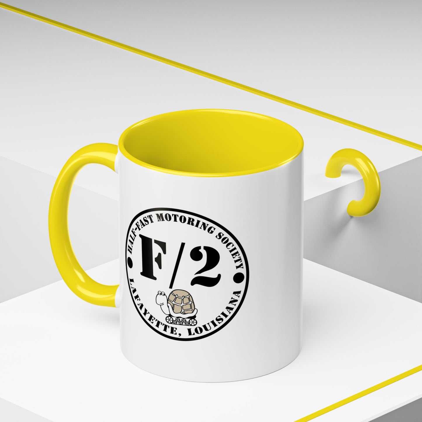 F/2 Half-Fast Motoring Society Accent Coffee Mug — Lafayette, Louisiana Emblem (11/15oz)