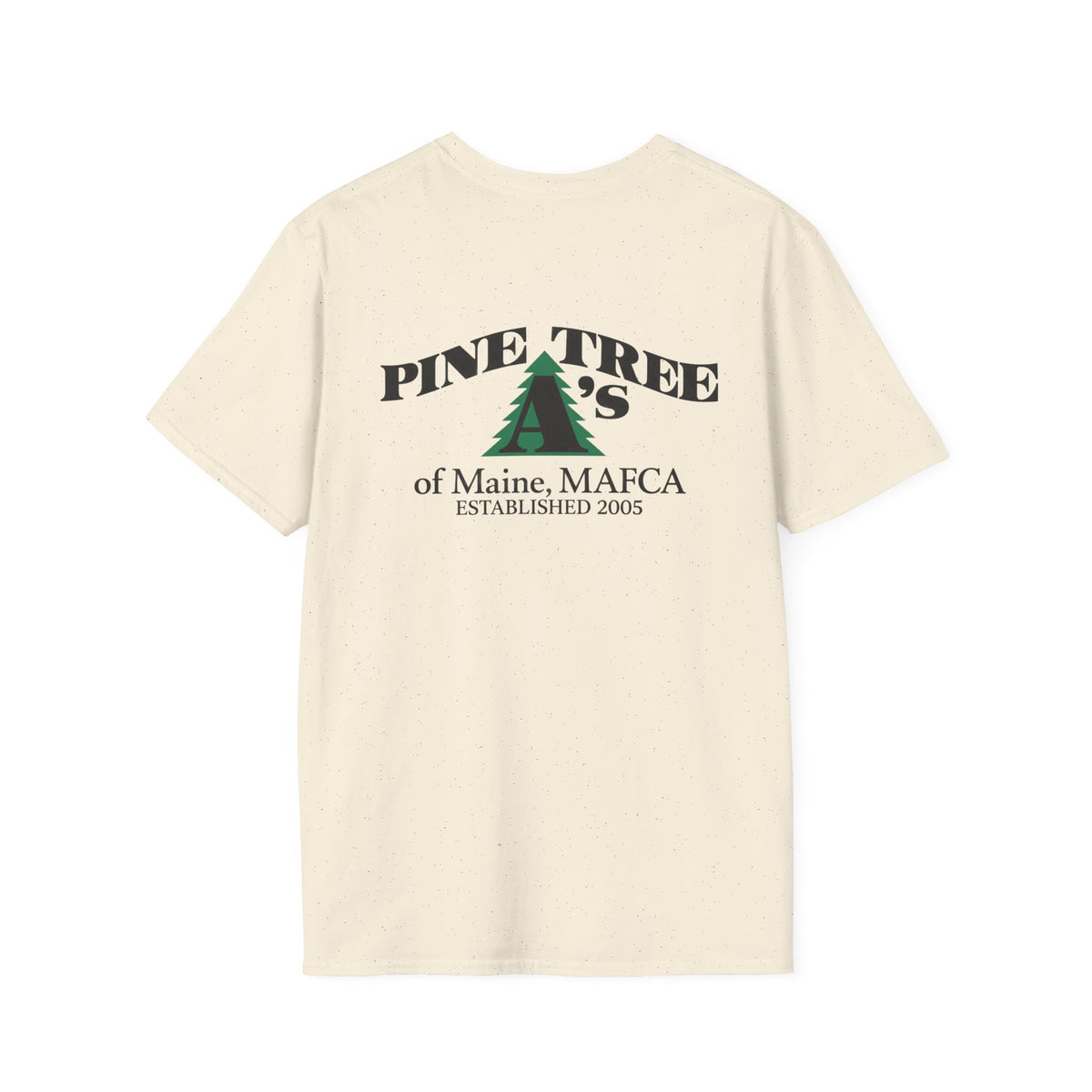 Pine Tree A's of Maine, MAFCA T‑Shirt with Front and Back Logos — Unisex Softstyle T-Shirt
