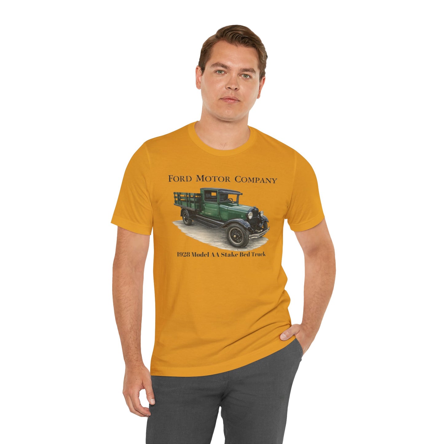 1928 Ford Model AA Stake Bed Truck T-Shirt —  Unisex Jersey Short Sleeve Tee