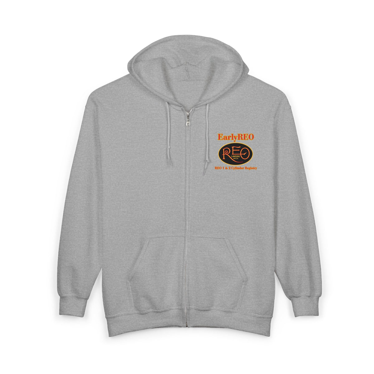 EarlyREO and REO 1 & 2 Cylinder Registry Zip Hoodie — Front and Back Logos Sweatshirt