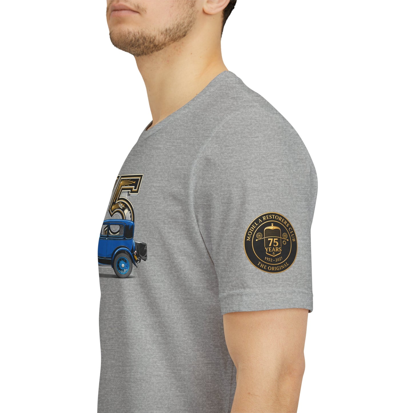 MARC 75th Anniversary T-shirt with blue sedan and MARC logos on both sleeves
