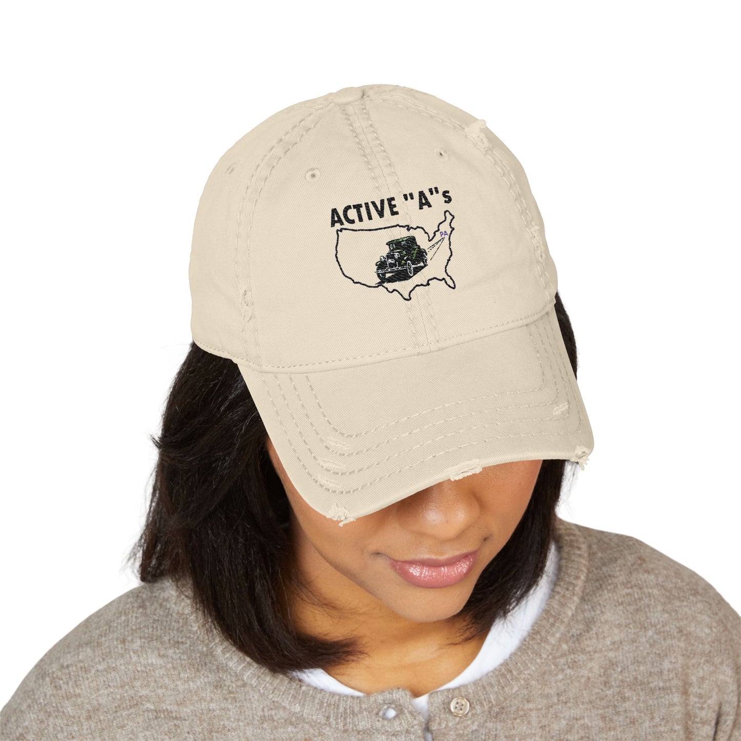 Active A's - Distressed Dad Hat with Embroidered Design