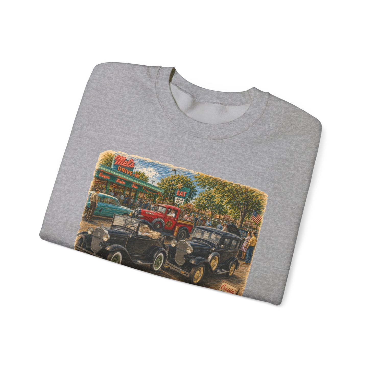 Mel's Drive-In (LTG) Crewneck Sweatshirt — Retro Antique Car Scene