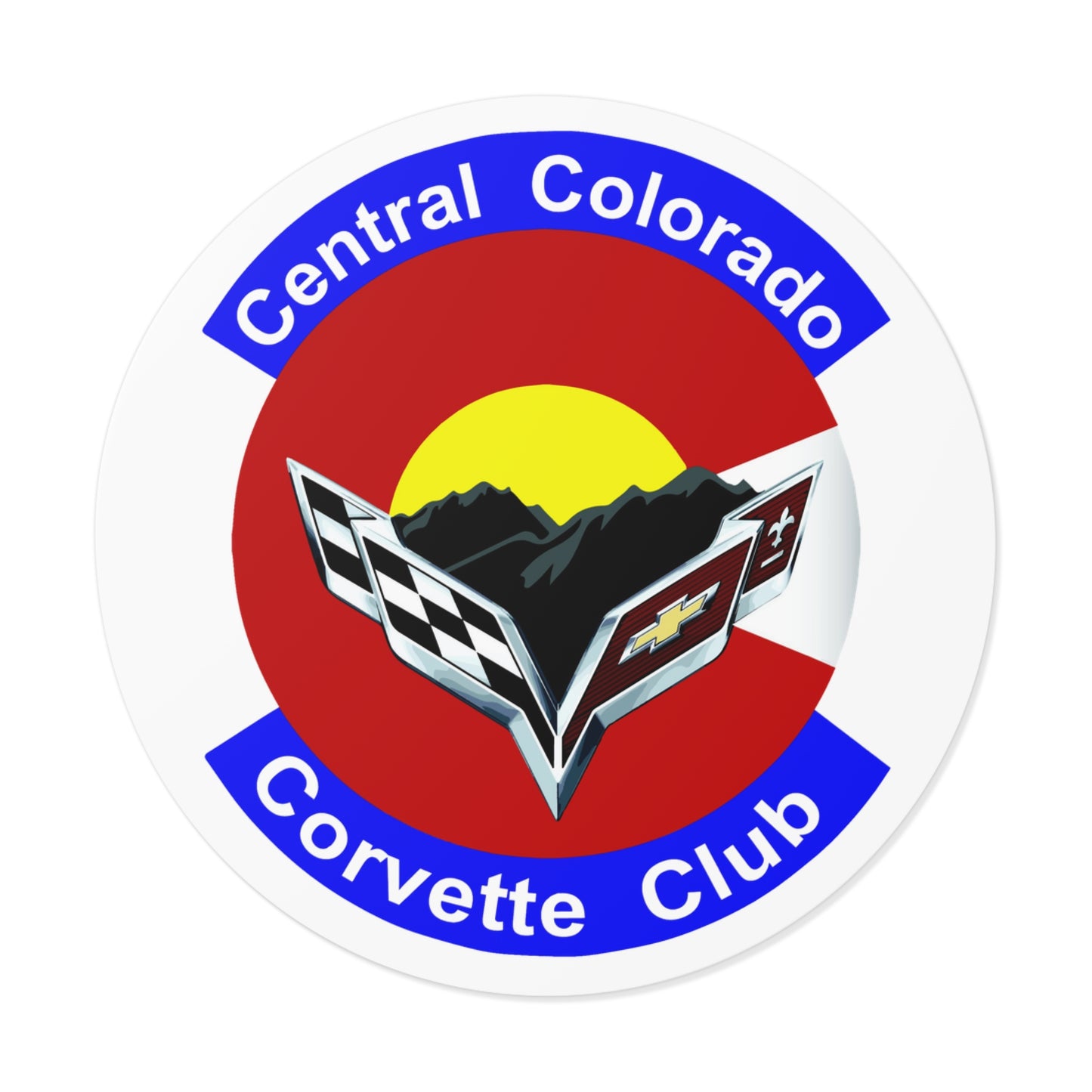 Central Colorado Corvette Club Round Vinyl Sticker — Car Club Emblem
