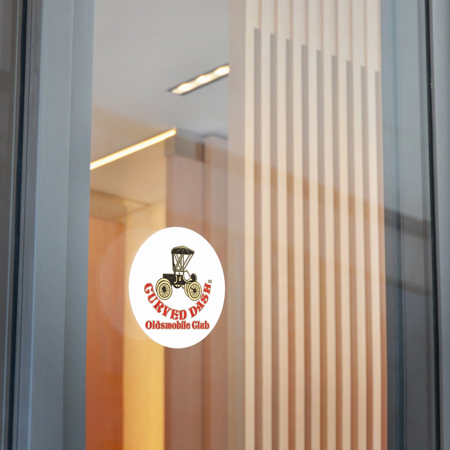 Curved Dash Oldsmobile Club Round Vinyl Sticker — Great for Windshields!