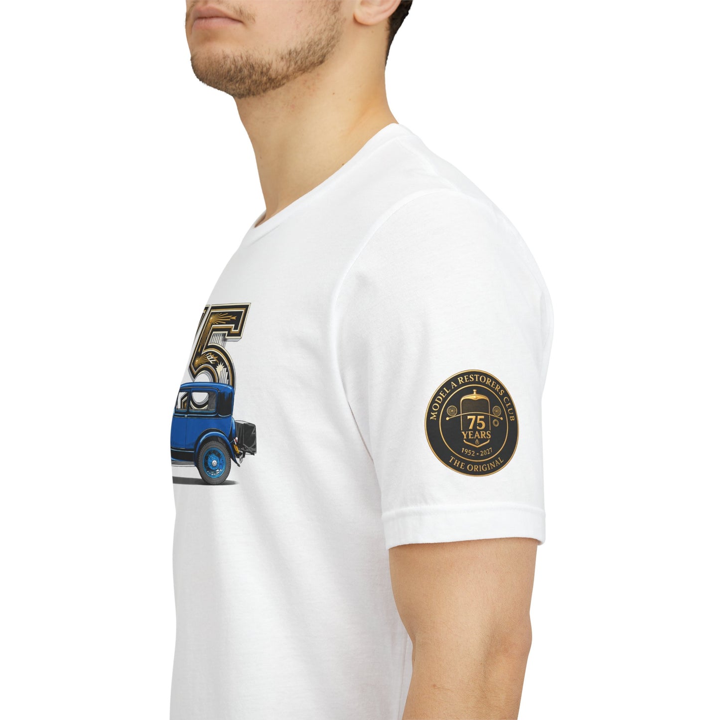 MARC 75th Anniversary T-shirt with blue sedan and MARC logos on both sleeves