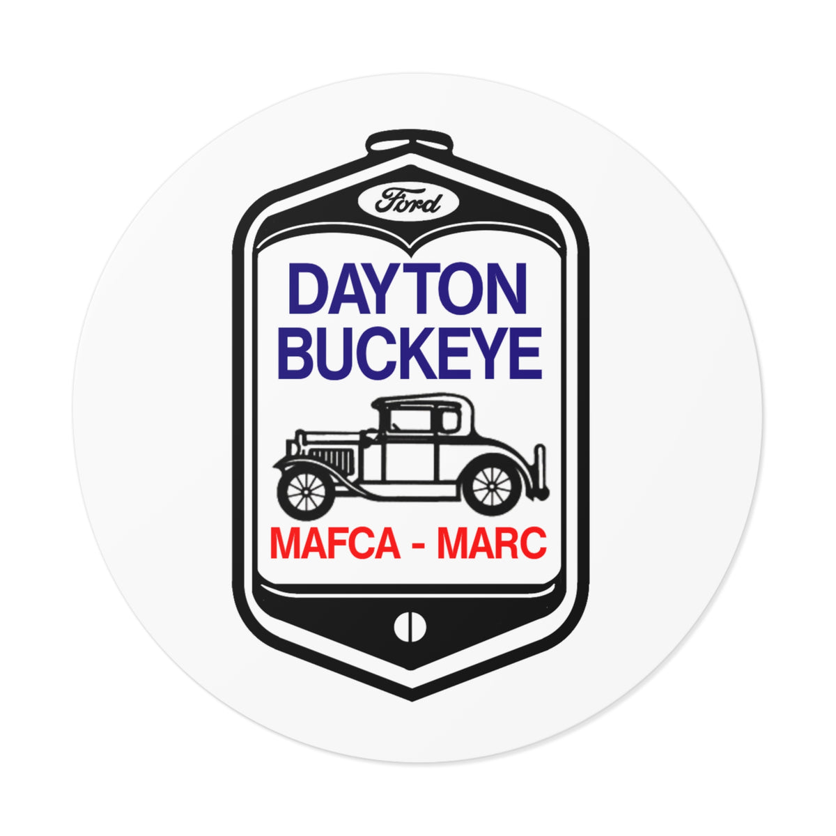 Dayton Buckeye Vintage Car Round Vinyl Sticker — MAFCA/MARC Classic Ford Decal
