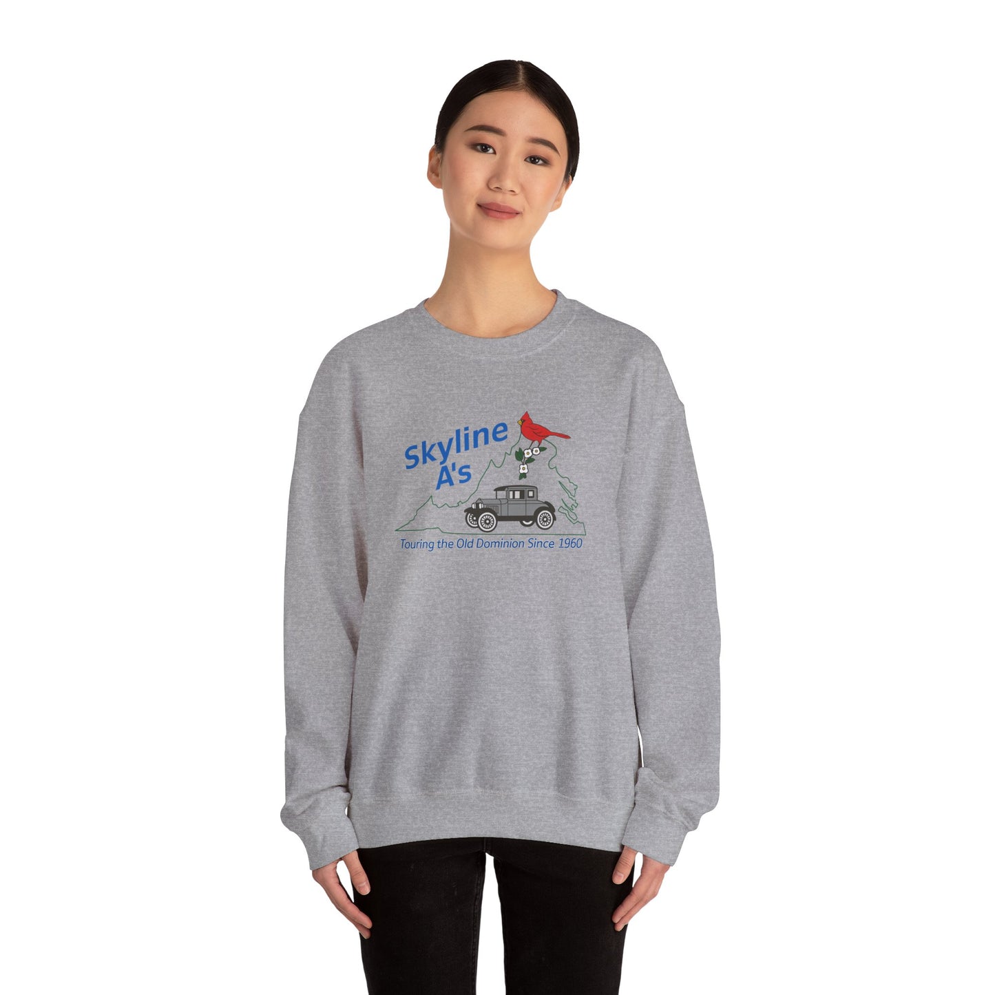 Skyline A's Crewneck Sweatshirt – Vintage Roadtrip Cardinal Tour Design
