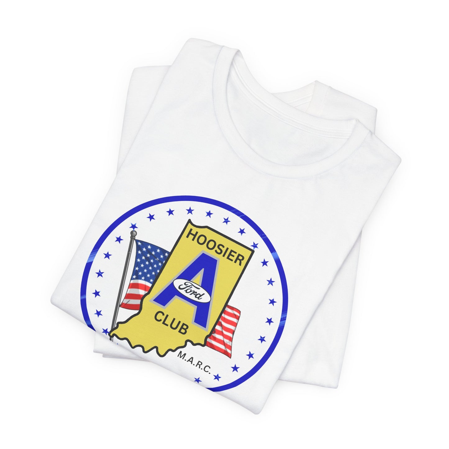 Hoosier A Ford Club T-Shirt — Indiana Flag Patch with American Flags