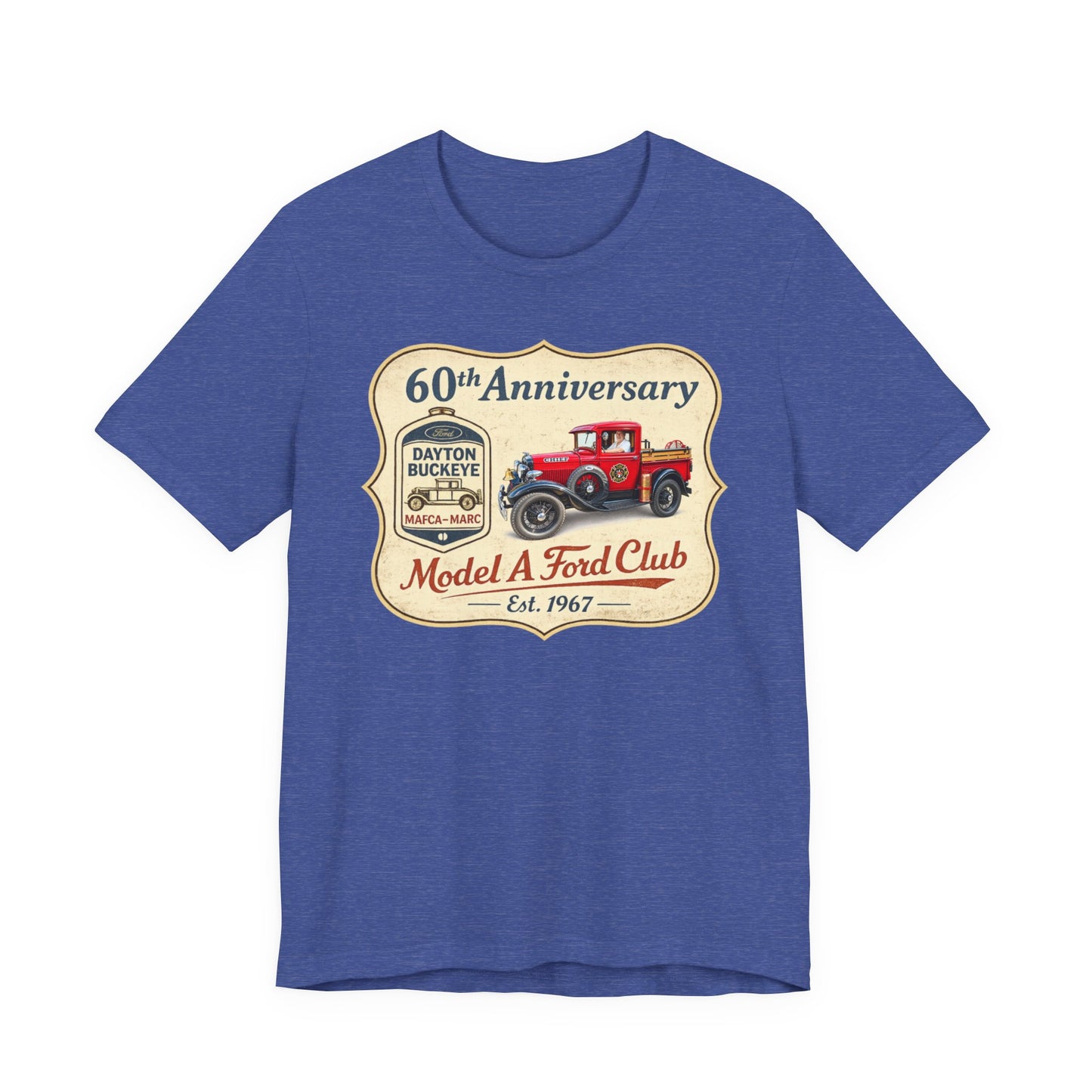 Dayton Buckeye Model A Ford Club 60th Anniversary Tee (LTG) - Vintage Red Fire Truck Tee