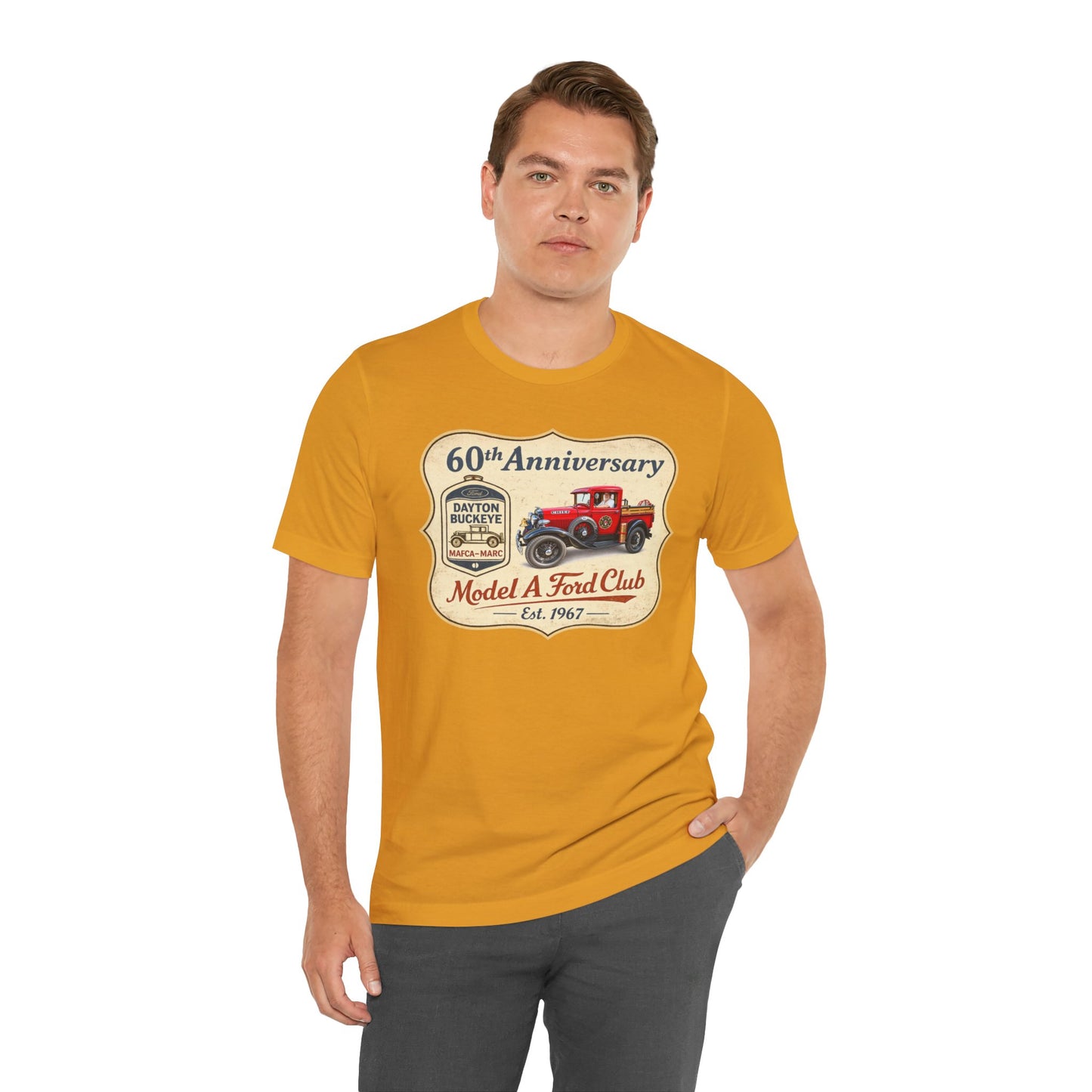 Dayton Buckeye Model A Ford Club 60th Anniversary Tee (LTG) - Vintage Red Fire Truck Tee