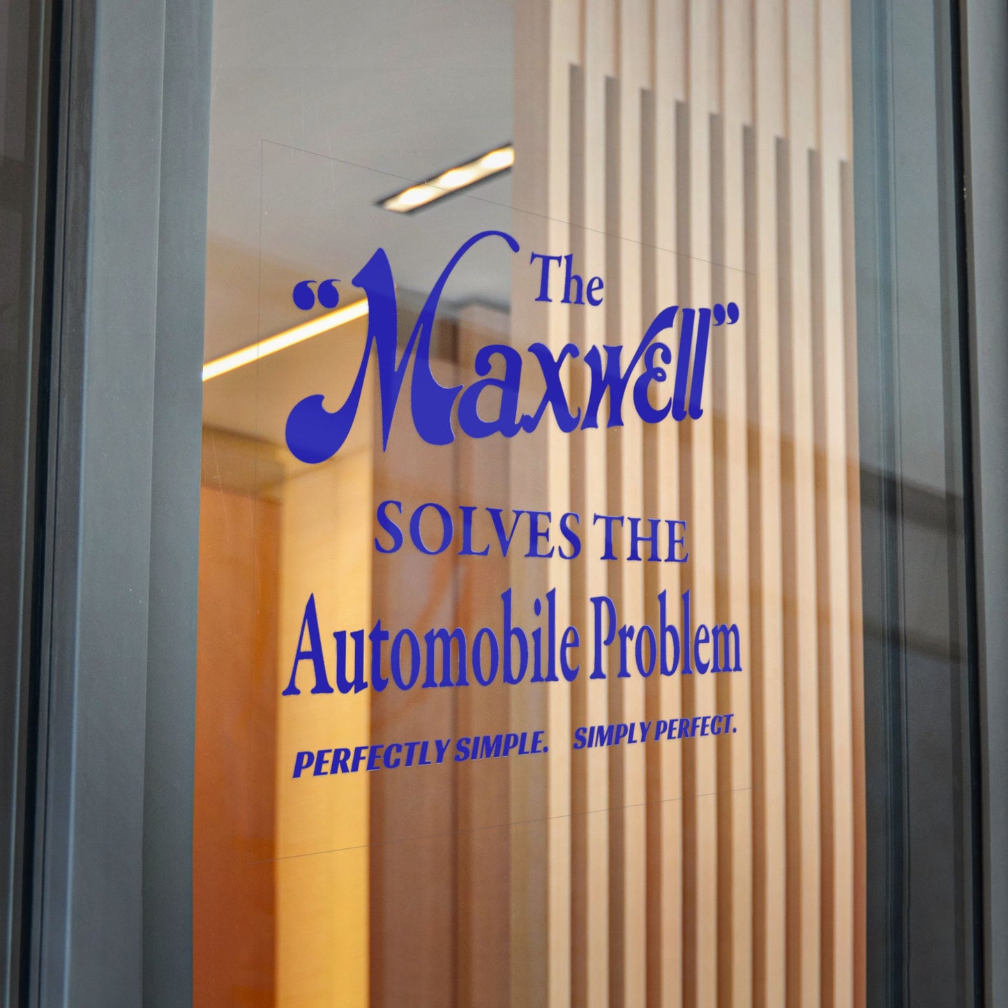 "The Maxwell" Solves the Automobile Problem — Die-Cut Sticker (Vintage Blue Auto Decal)
