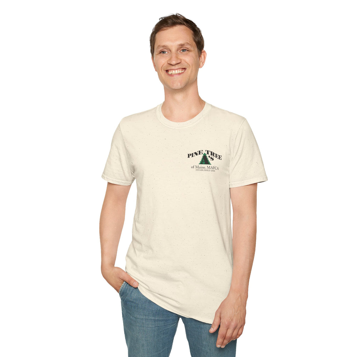 Pine Tree A's of Maine, MAFCA T‑Shirt with Front and Back Logos — Unisex Softstyle T-Shirt