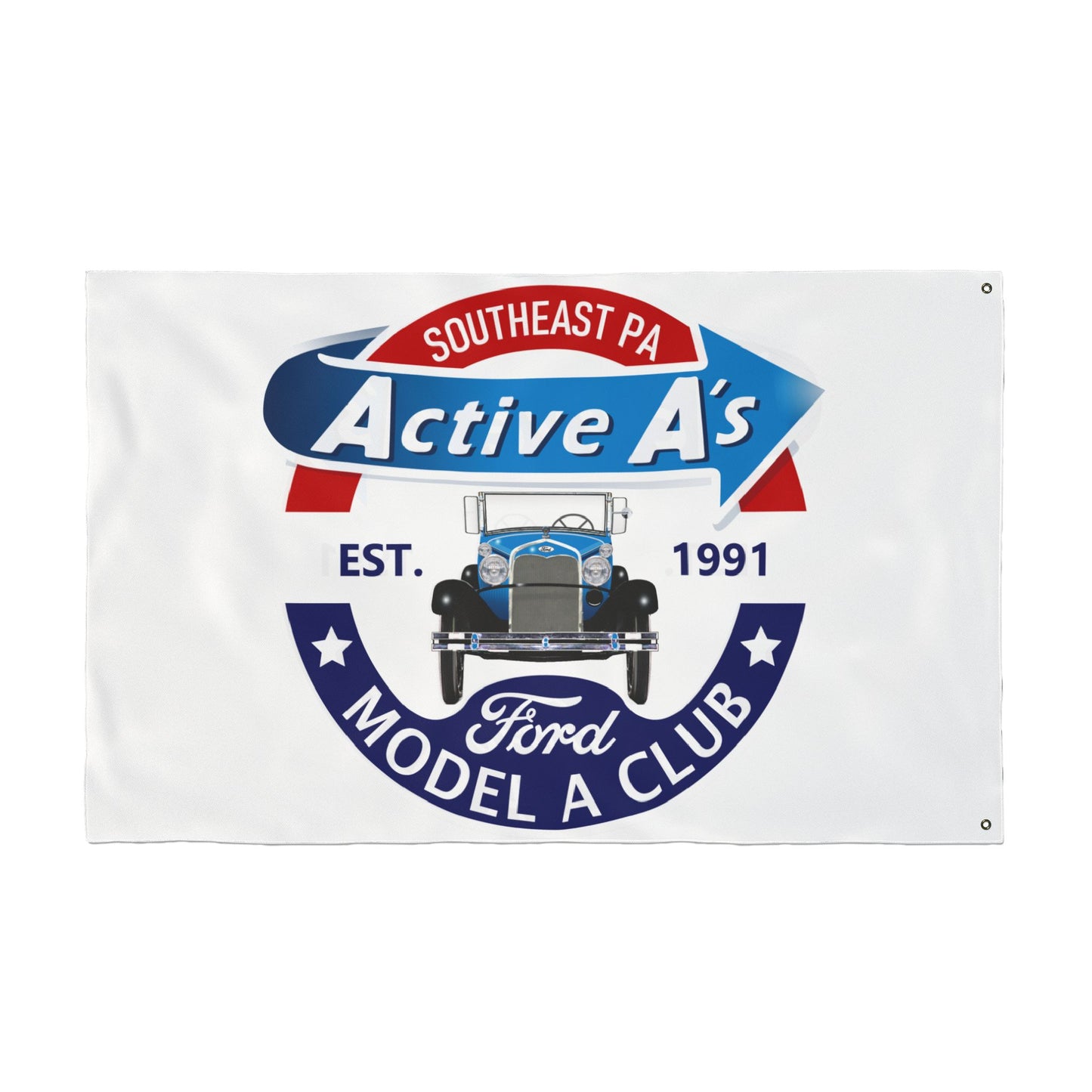 Active A's Ford Model A Club Double-Sided Flag — Southeast PA Active A's Ford Model A Club Banner (Est. 1991)