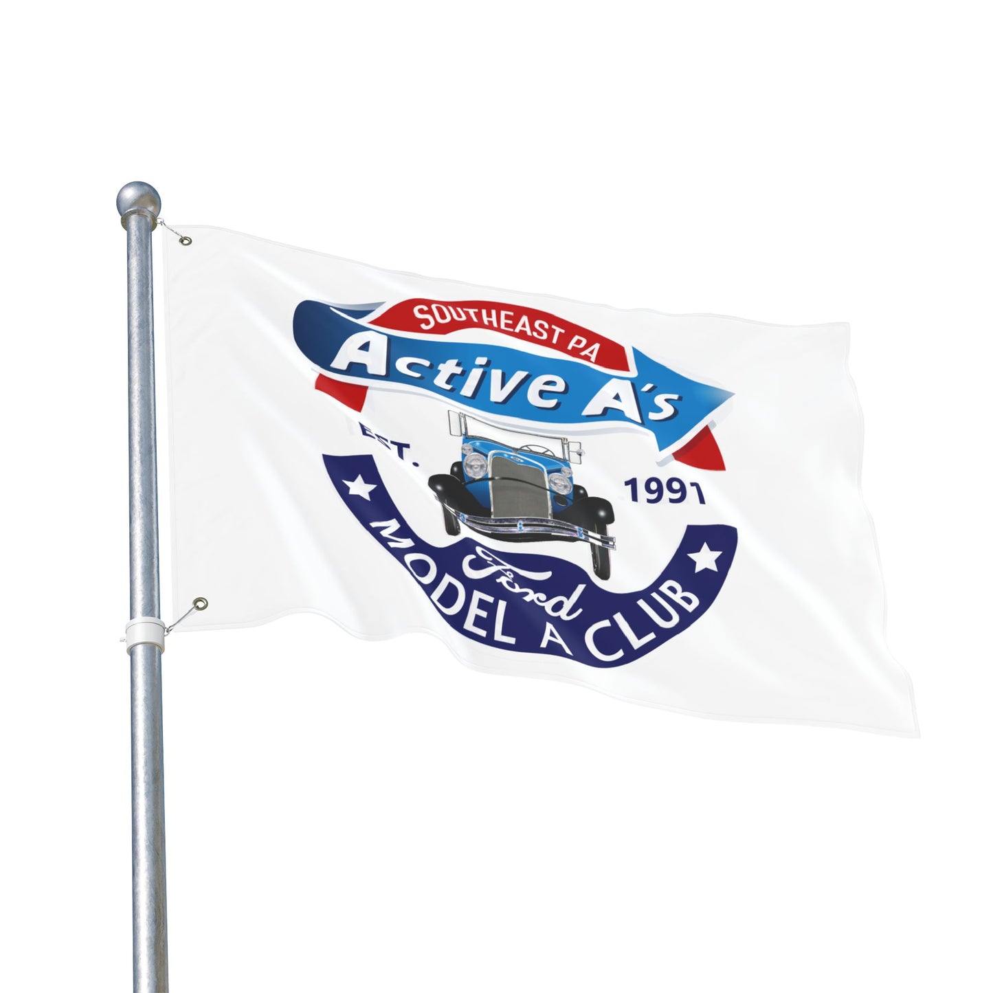 Active A's Ford Model A Club Double-Sided Flag — Southeast PA Active A's Ford Model A Club Banner (Est. 1991)
