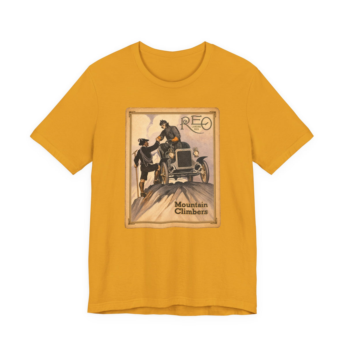 REO Lansing Michigan Mountain Climbers T-Shirt - Unisex Soft Short Sleeve Tee