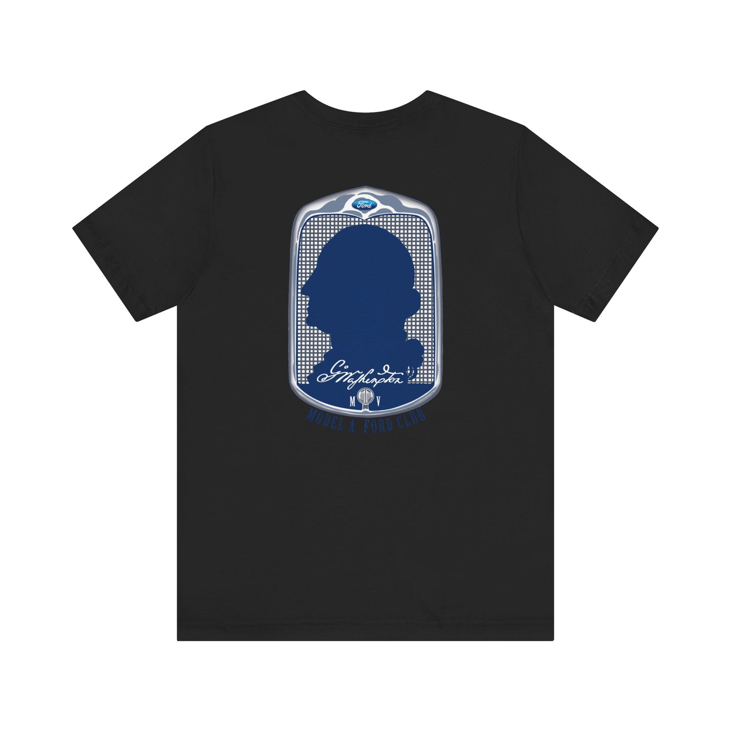 George Washington Model A Ford Club (front and back blue logo) Unisex Jersey Short Sleeve Tee